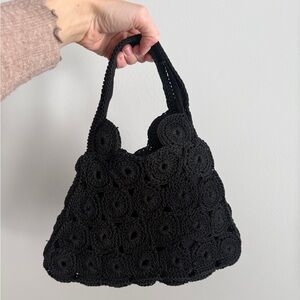 Black Crochet Rosette Mini Handbag